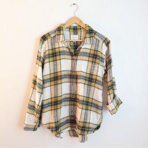 American Eagle Yellow Plaid Boyfriend Fit Flannel Button Down Shirt
